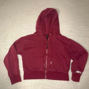 Adam Selman Sport Burgundy Crop Cropped Zip Up Hoodie Sweatshirt